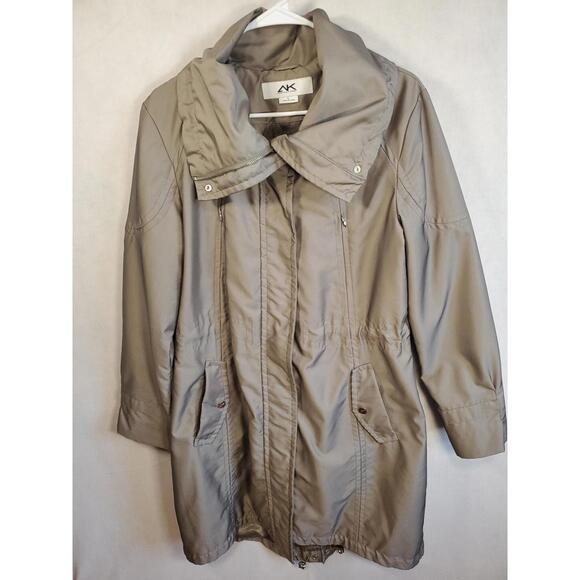 Anne Klein Sport Coat Taupe Collared Snap Zip Pockets Drawcord Waist Lined Sz Lg - Picture 1 of 9